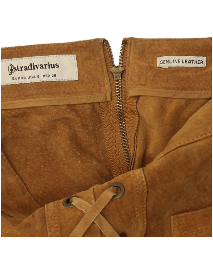 Stradivarius Damen-Minirock aus Wildleder, EU 38, Größe S, W28, beiges Leder