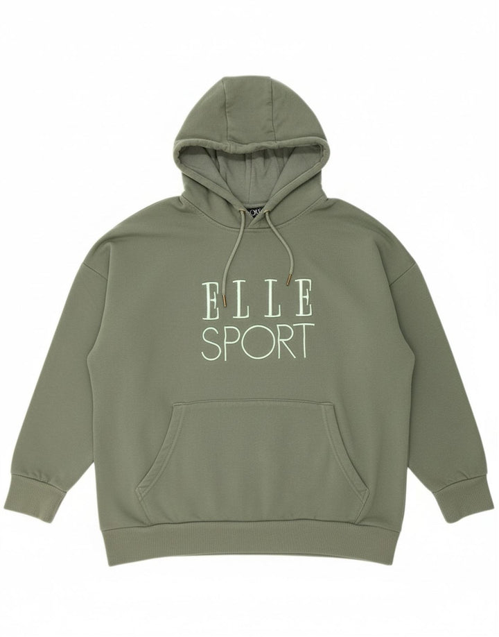 ELLE SPORT Mens Graphic Hoodie Jumper Large Green Polyester