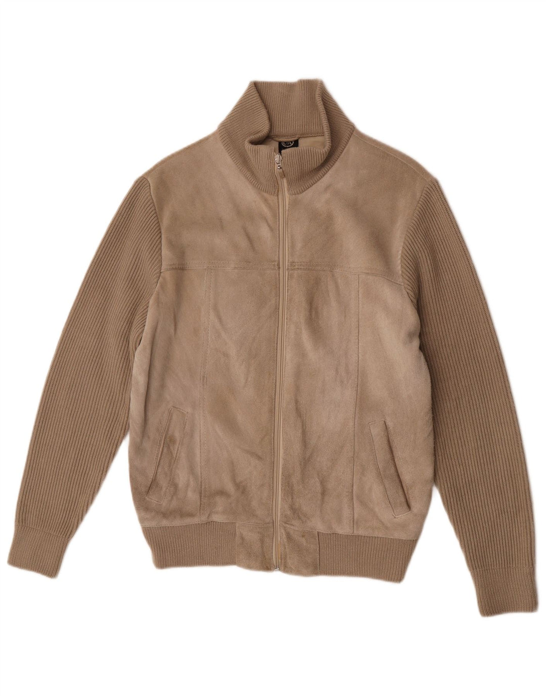 C&A Herren-Strickjacke aus Wildleder, EU 52/54, groß, beige, Polyacryl