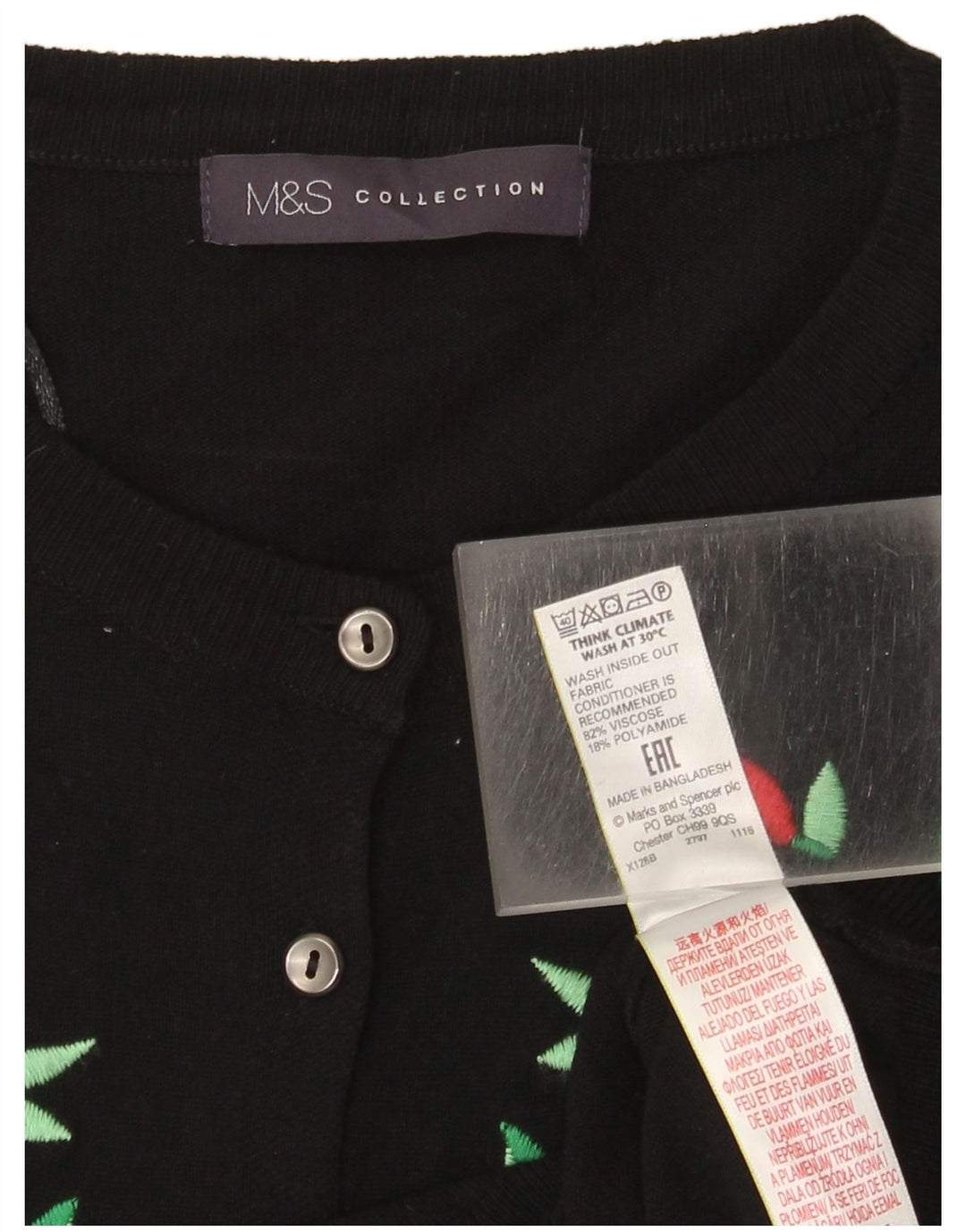 Marks & Spencer Damen Crop Cardigan Pullover UK 12 Medium Black Floral