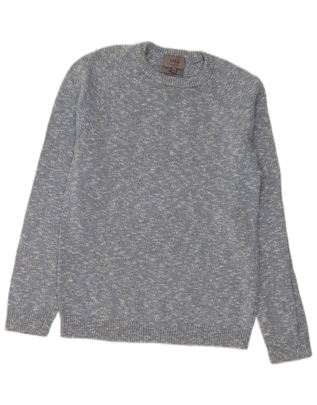 Marks & Spencer Herren-Pullover mit U-Boot-Ausschnitt, klein, blau gesprenkelte Baumwolle
