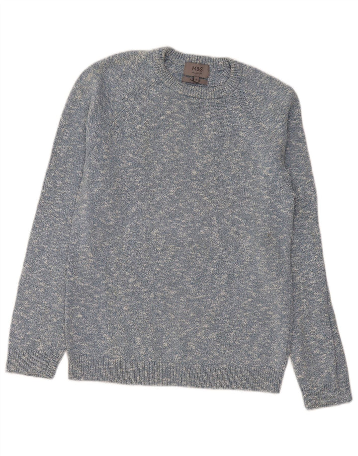 Marks & Spencer Herren-Pullover mit U-Boot-Ausschnitt, klein, blau gesprenkelte Baumwolle