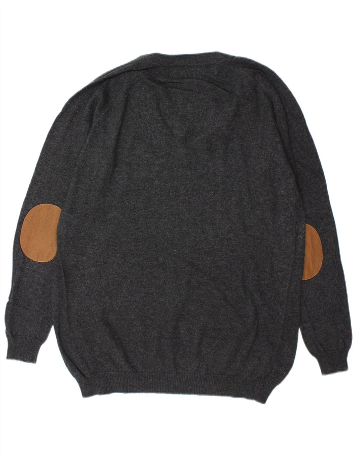 Zara Herren-Pullover mit V-Ausschnitt, Größe S, graue Baumwolle