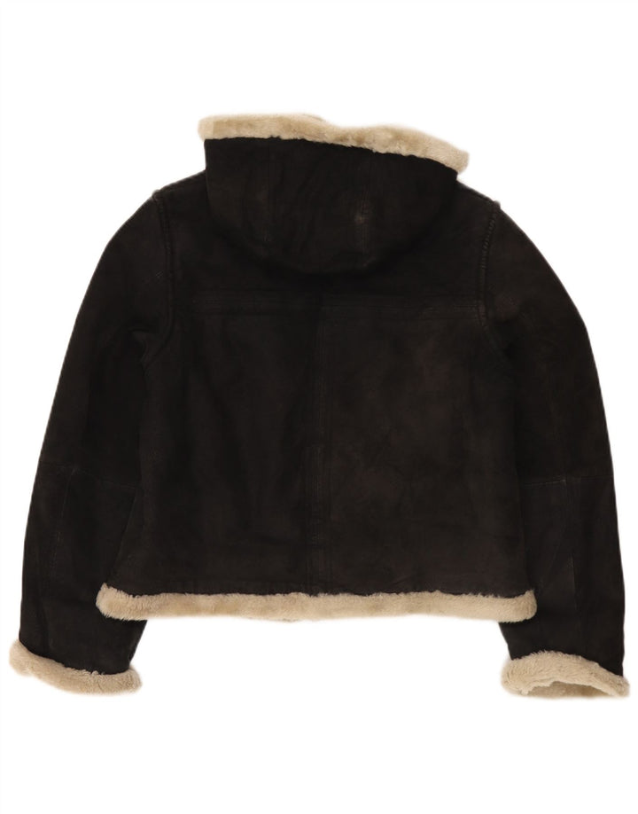 Conbipel Damen Lammfelljacke mit Kapuze, UK 14, Mittelschwarzes Leder