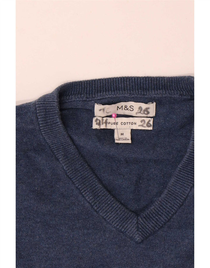Marks & Spencer Herren-Pullover mit V-Ausschnitt aus mittelblauer Baumwolle