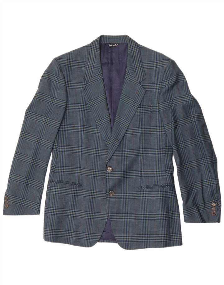 Vintage Herren 2-Knopf-Blazerjacke IT 50 Große blau karierte Wolle