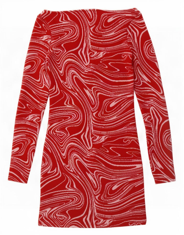 Zara Damen-Kleid mit abstraktem Muster, langärmelig, Etuikleid, Gr. 8, klein, Rot