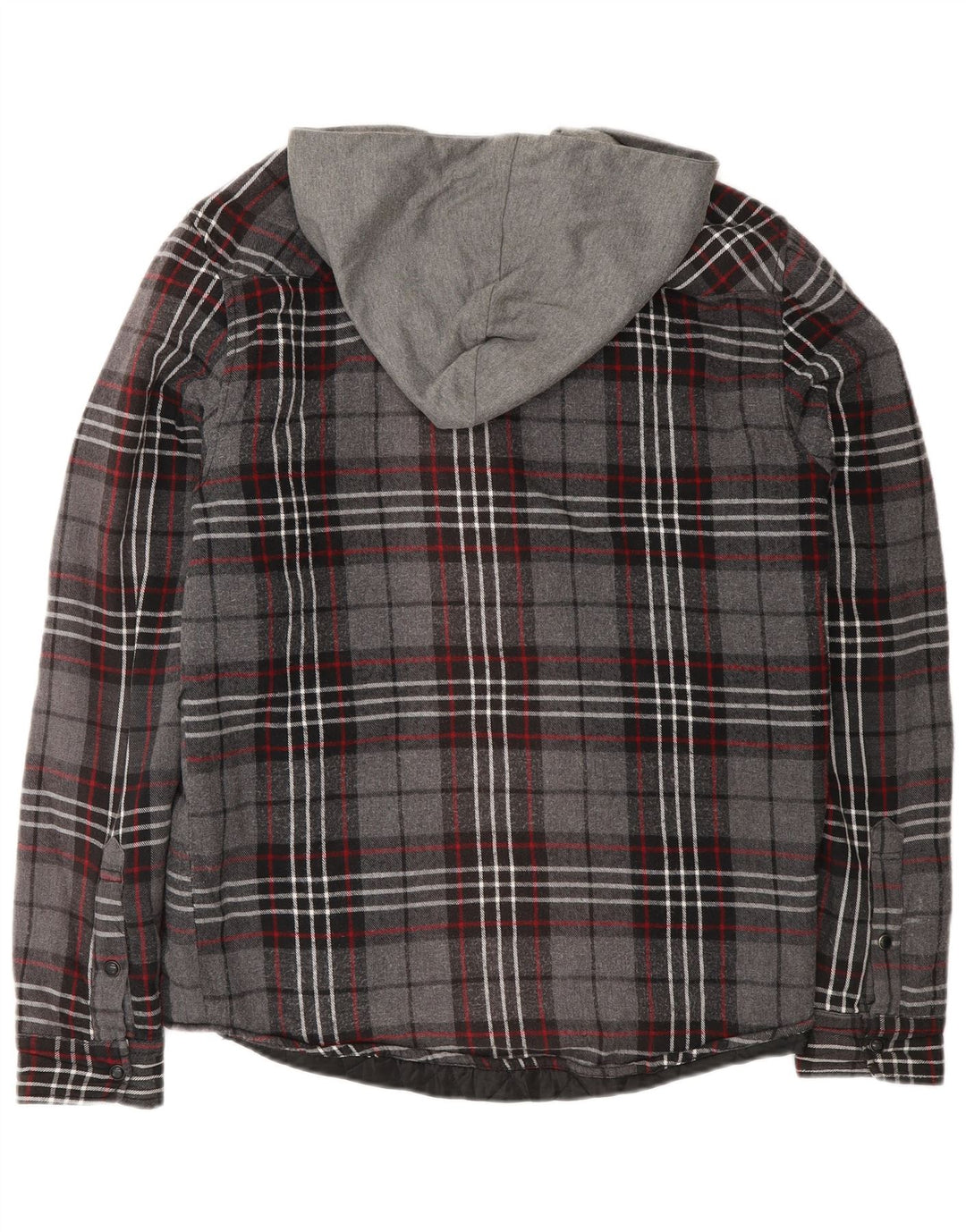Zara Herren-Lumberjack-Flanellhemd mit Kapuze, mittelgraue Karo-Baumwolle