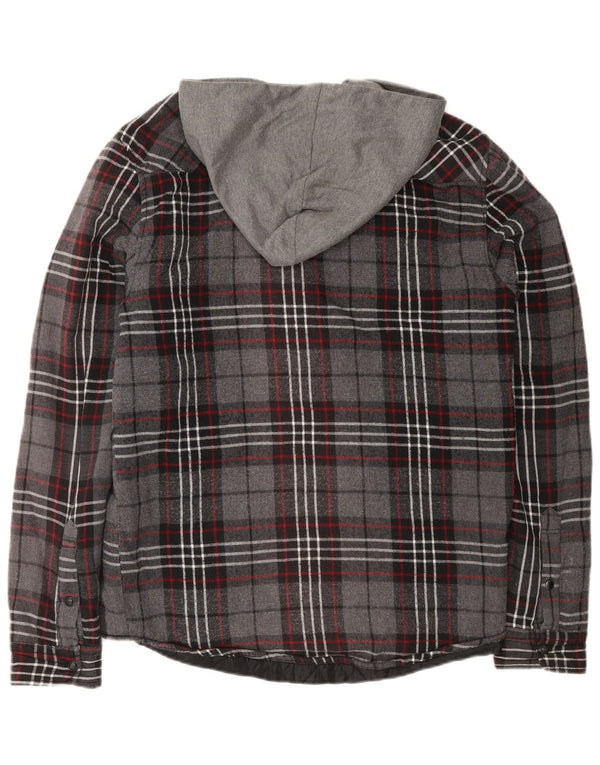 Zara Herren-Lumberjack-Flanellhemd mit Kapuze, mittelgraue Karo-Baumwolle
