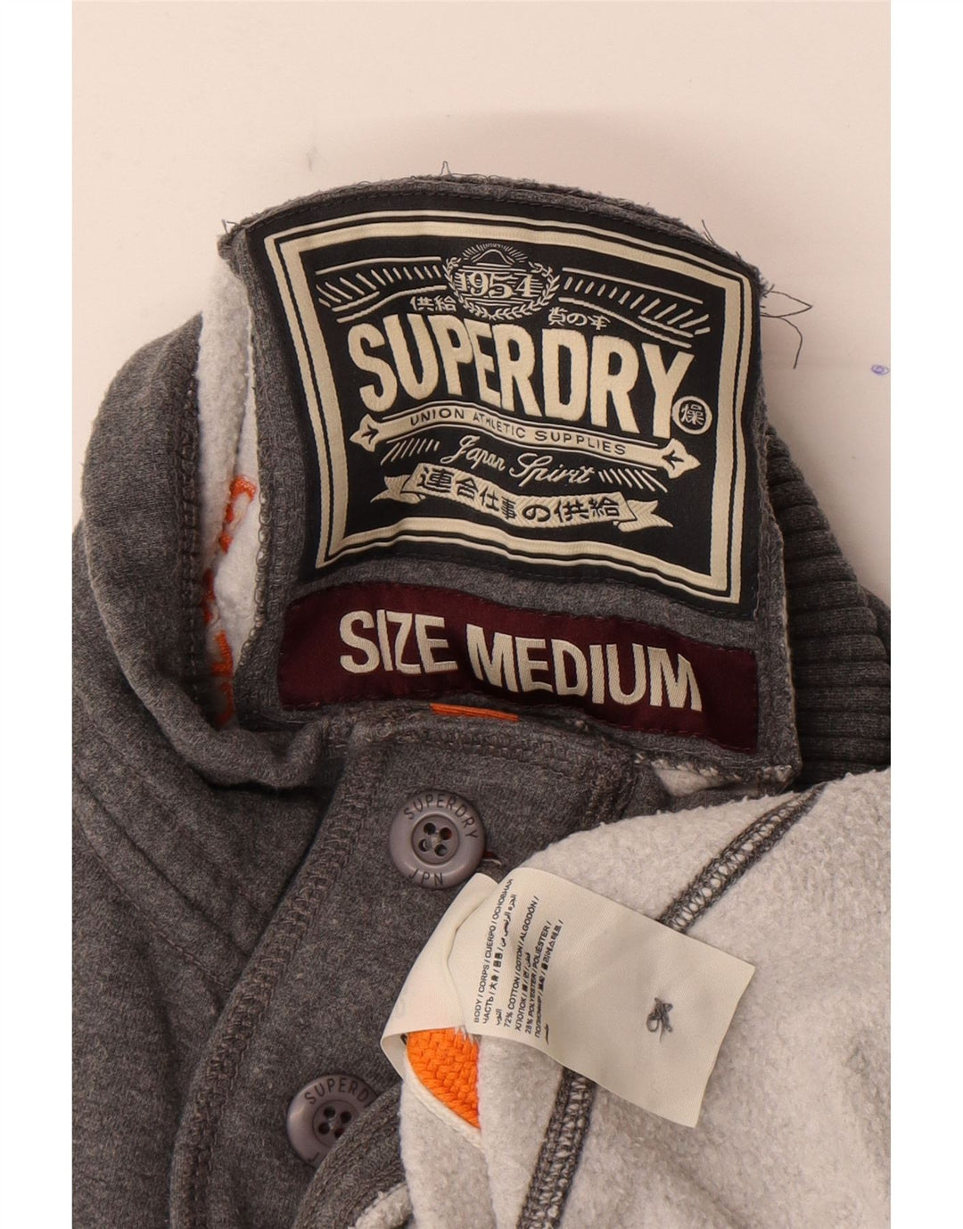 Superdry Herren-Sweatshirt mit Knopfkragen aus mittelgrauer Baumwolle