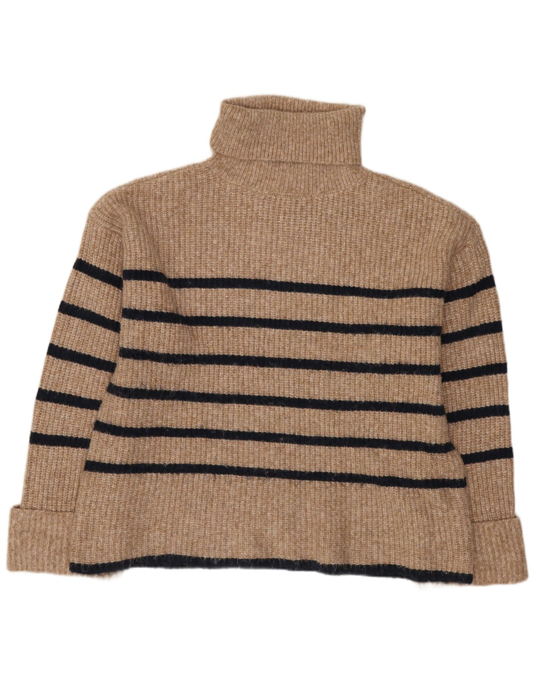 Marks & Spencer Rollkragenpullover für Damen, UK 14, Mittelbeige gestreift