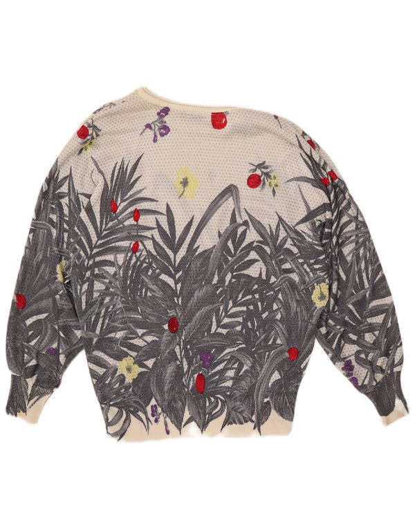 Les Copains Damen-Pullover mit U-Boot-Ausschnitt, Gr. 18, XL, grau geblümte Viskose