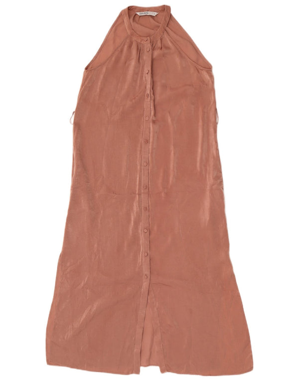 Zara Damen Ärmelloses Hemdkleid UK 6 XS Rosa Polyester