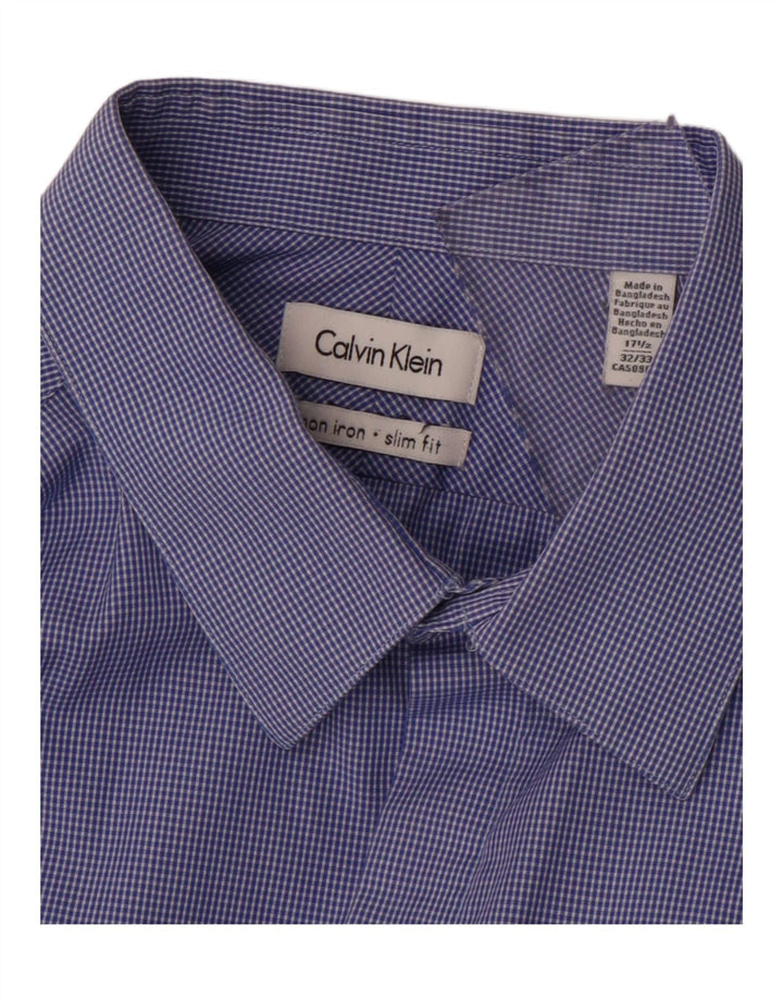 CALVIN KLEIN Herren-Slim-Fit-Hemd, Größe 17 1/2 XL, blau karierte Baumwolle