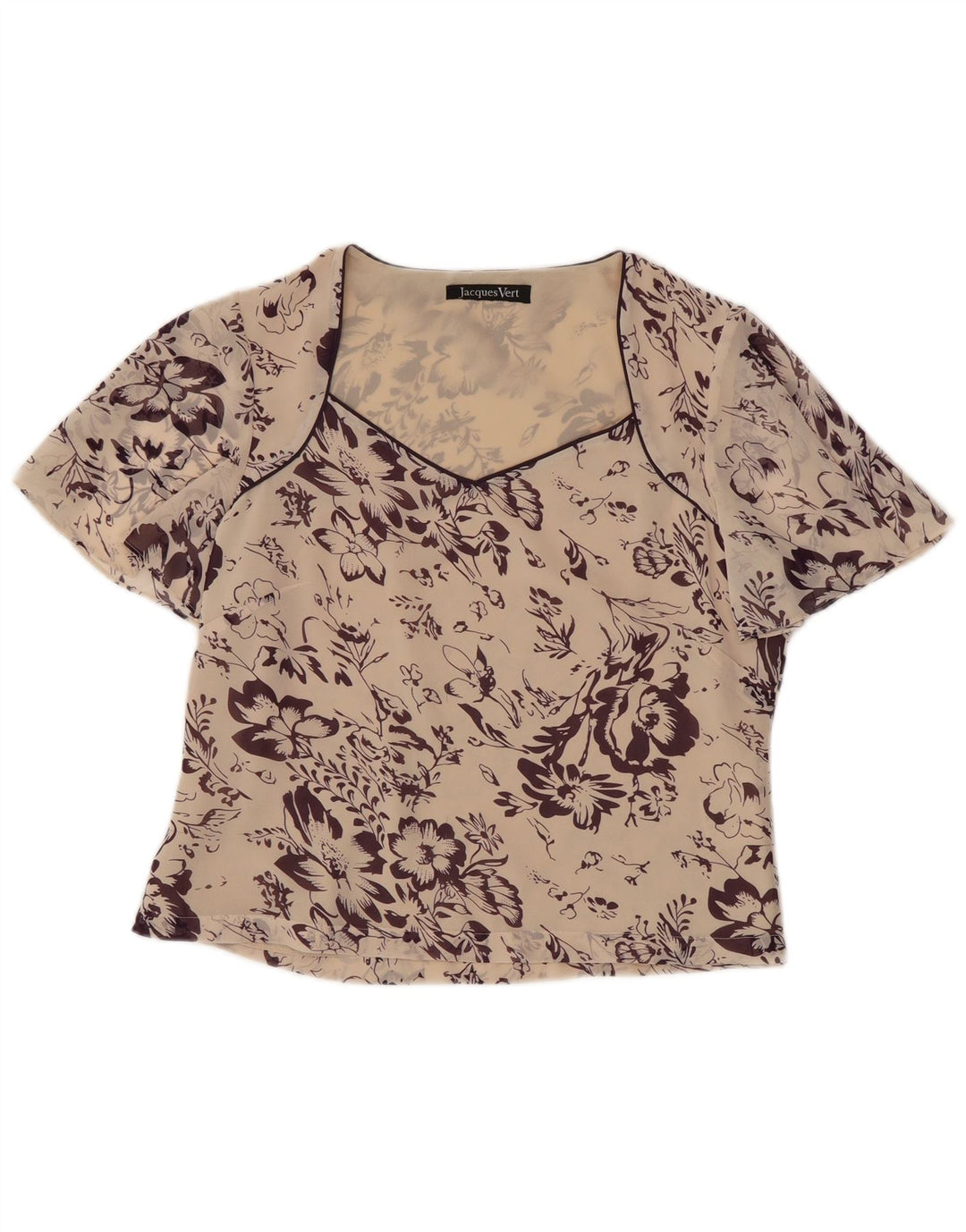Jacques Vert Damen Crop Bluse Top UK 10 Small Off White Floral Polyester