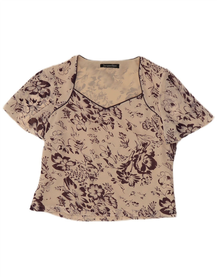Jacques Vert Damen Crop Bluse Top UK 10 Small Off White Floral Polyester