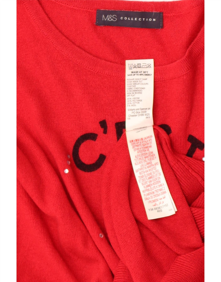 Marks & Spencer Damen-Pullover mit grafischem Rundhalsausschnitt, Gr. 14, mittelrot