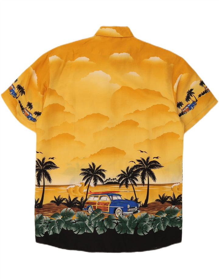 LOWES Mens Short Sleeve Shirt Small Yellow Polyester Hawaiian