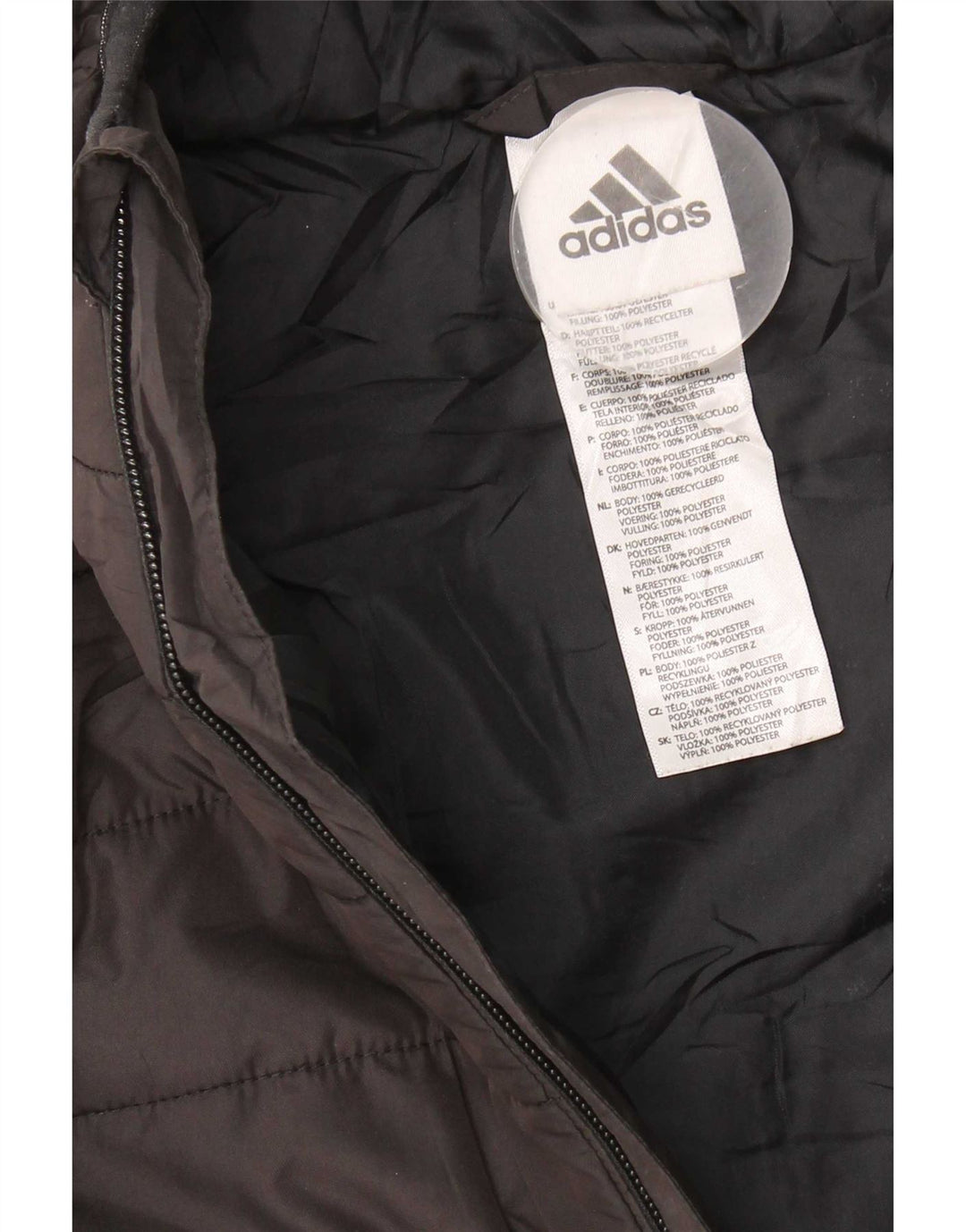 Adidas Jungen gepolsterte Jacke mit Kapuze, 10–11 Jahre, mittelgroßes schwarzes Polyester