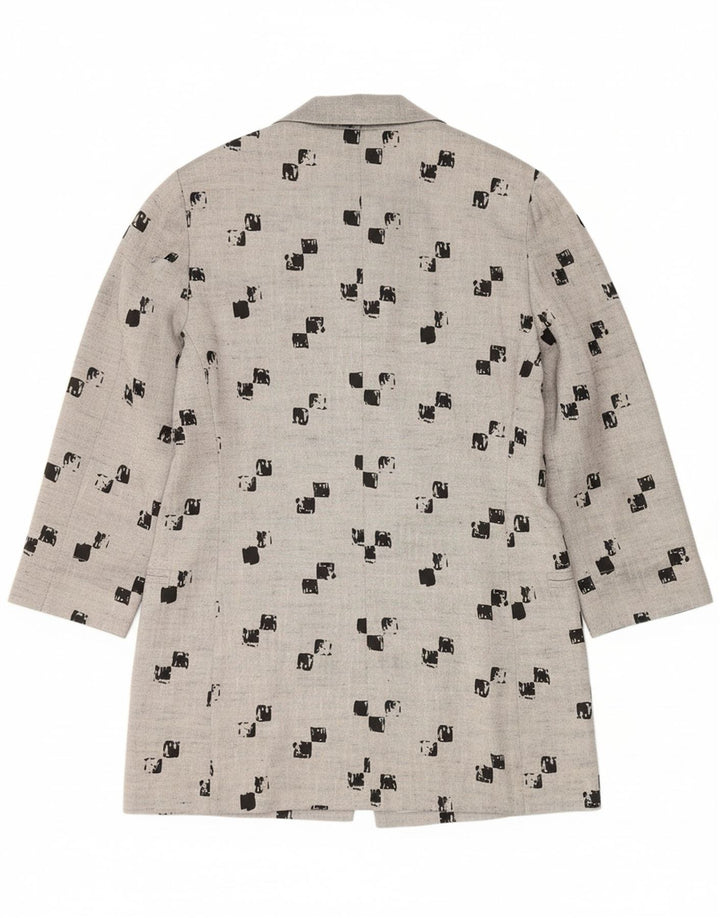 VINTAGE Womens Overcoat EU 42 Large Grey Geometric Polyester