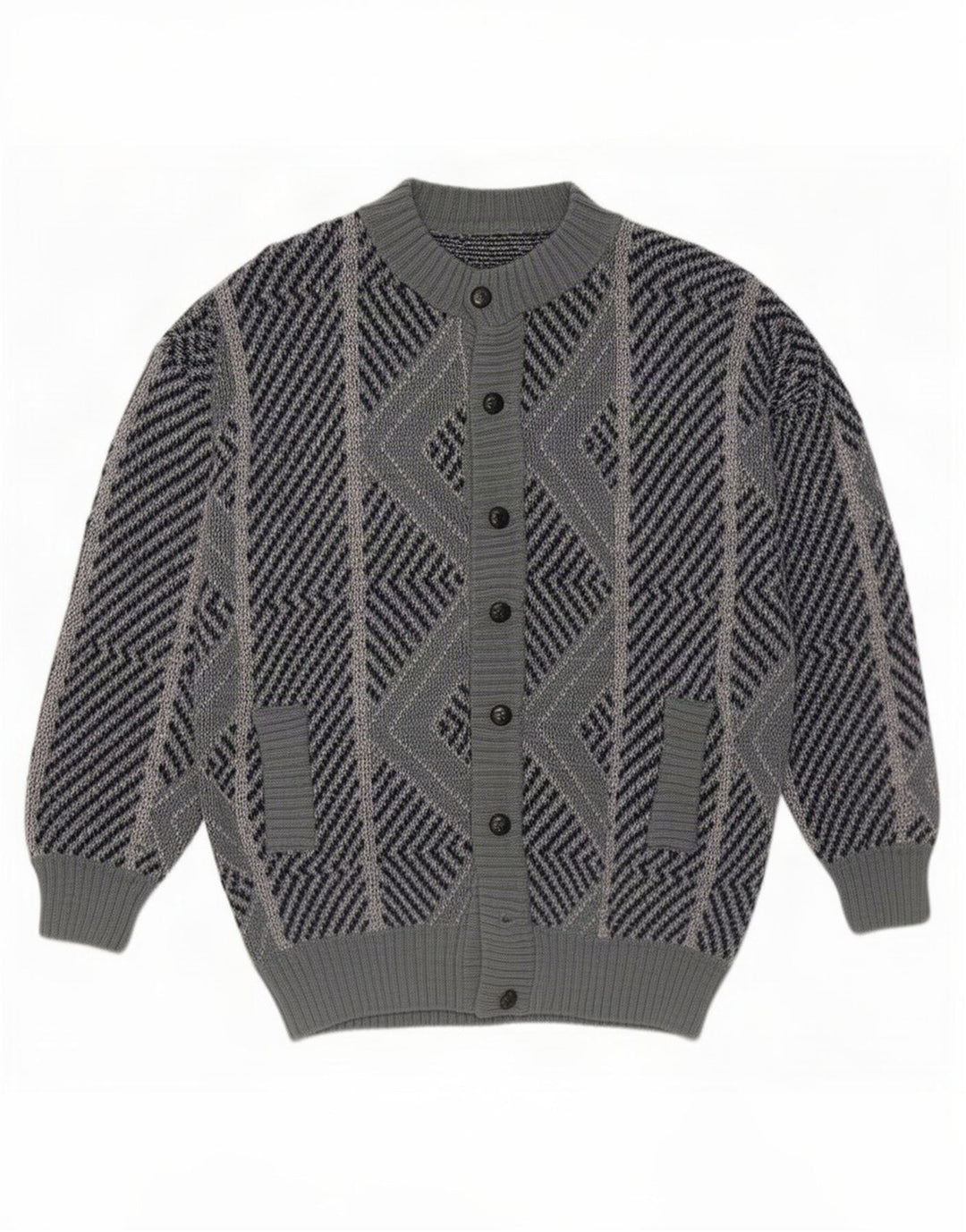 Vintage Herren Cardigan Pullover Groß Blau Geometrisch