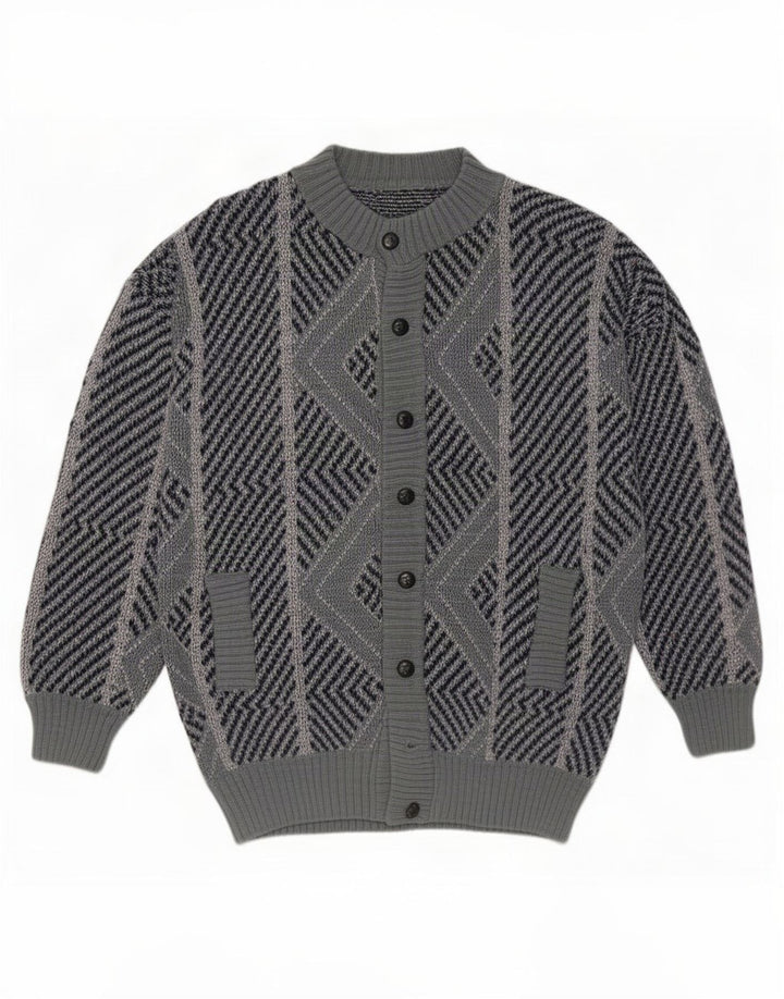 Vintage Herren Cardigan Pullover Groß Blau Geometrisch