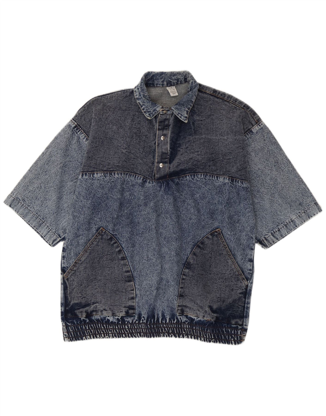 Vintage Herren Loose Fit Kurzarm Pullover Jeanshemd Kleine blaue Baumwolle