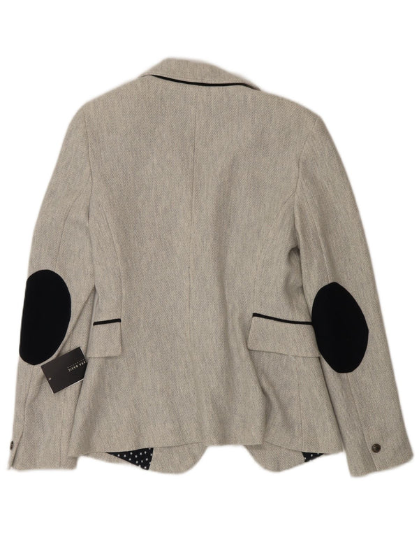 Zara Damen 1-Knopf-Blazerjacke UK 12 Mittelgraues Fischgrätenmuster