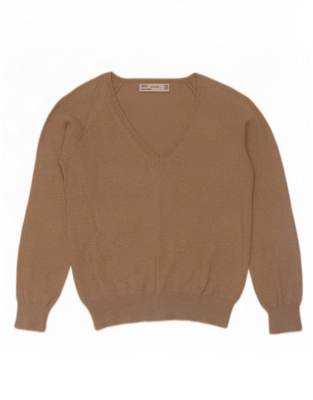 Zara Damen-Pullover mit V-Ausschnitt, UK 12, mittelbeige Baumwolle
