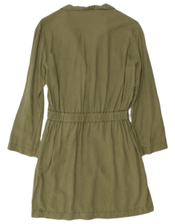 Zara Damen Langarm-A-Linien-Kleid UK 6 XS Khaki Lyocell
