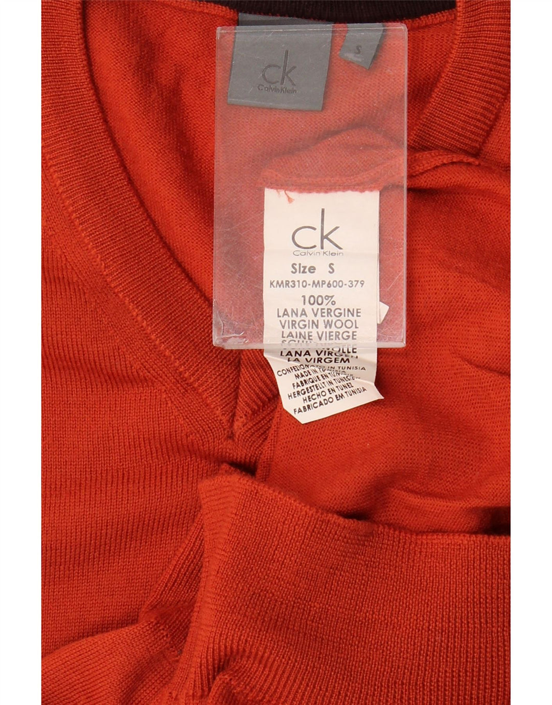 Calvin Klein Herren-Pullover mit V-Ausschnitt, klein, orangefarbene Schurwolle