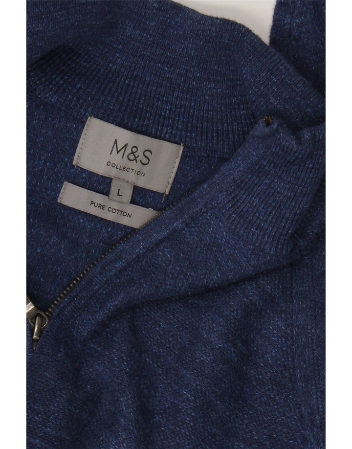 Marks & Spencer Herren-Pullover mit Reißverschluss am Hals, groß, blau gefleckte Baumwolle