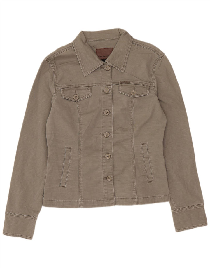 Calvin Klein Jeans Damen Jeansjacke UK 12 Medium Khaki Baumwolle