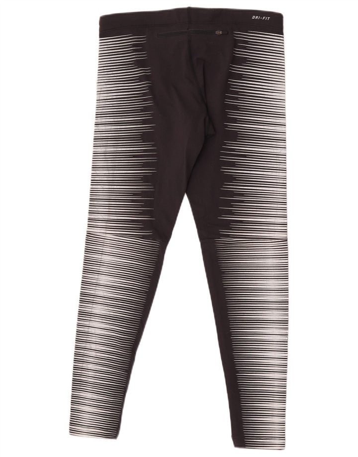 Nike Damen Dri Fit Leggings UK 12 Mittelschwarz gestreift Nylon