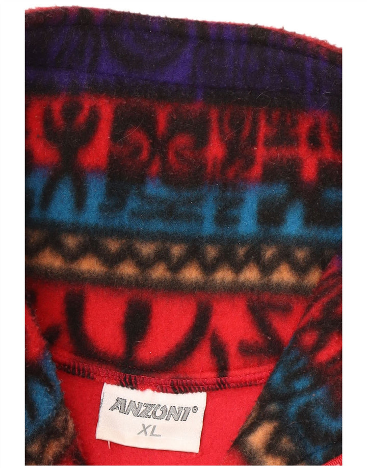 Anzoni Herren-Fleecepullover mit Reißverschluss, XL, rotes geometrisches Polyester