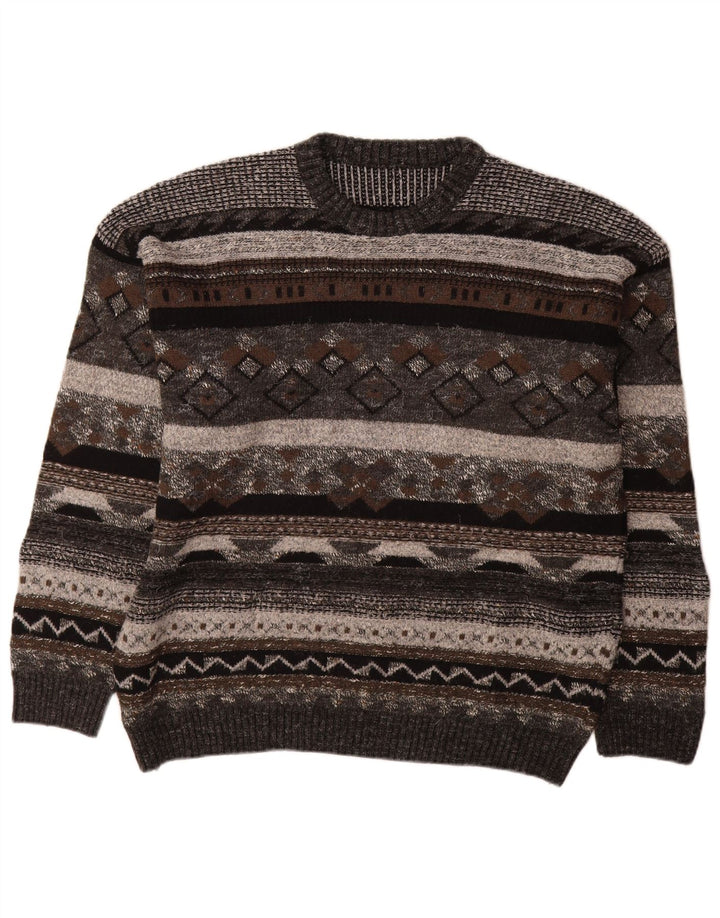 Vintage Herren Pullover mit Rundhalsausschnitt IT 50 Mittelgrau Geometrisch