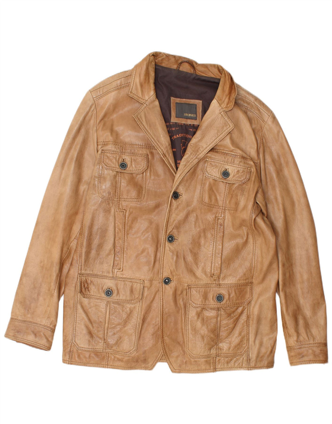 Stones Herren Lederjacke IT 54 2XL Beige Leder