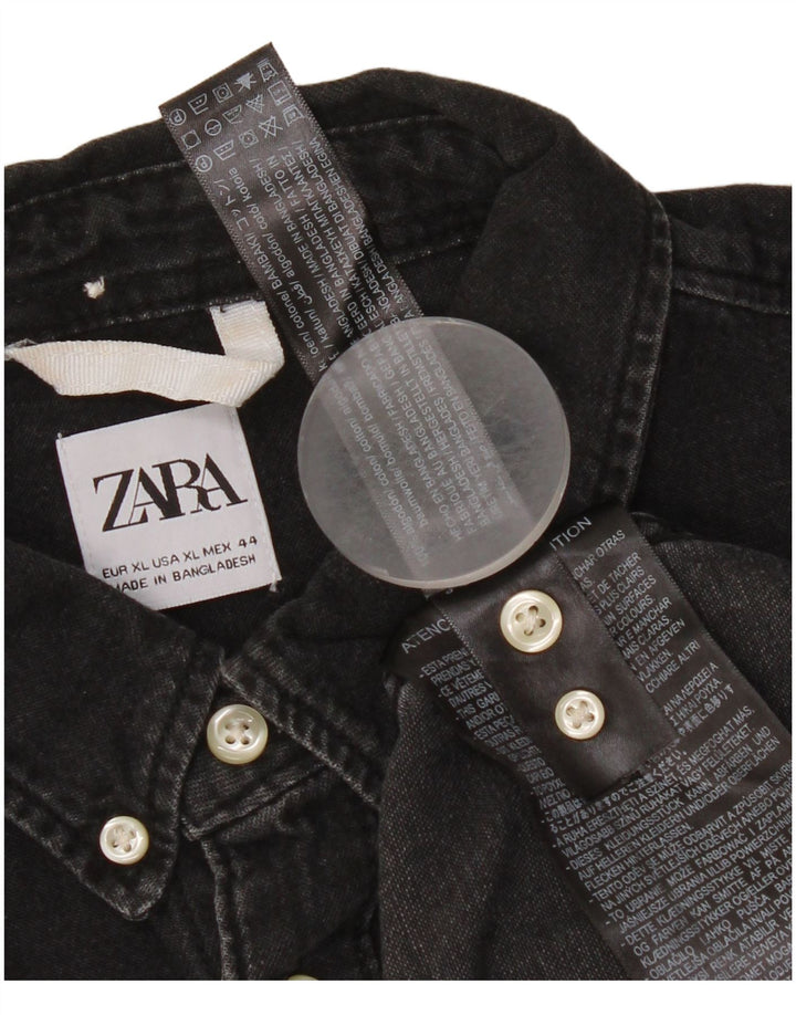 Zara Herren Jeanshemd XL Schwarz Baumwolle