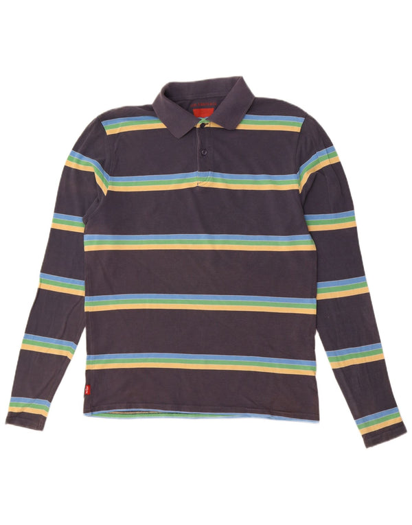 Levi's Herren-Langarm-Poloshirt aus mittelblauer, gestreifter Baumwolle