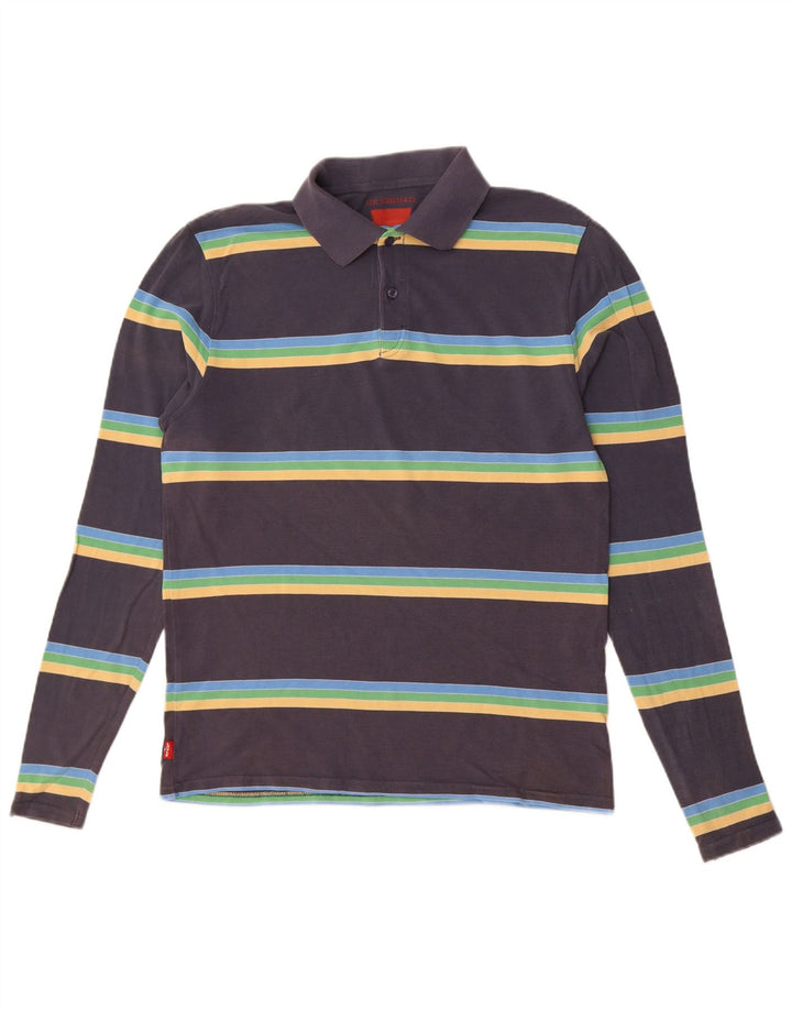 Levi's Herren-Langarm-Poloshirt aus mittelblauer, gestreifter Baumwolle