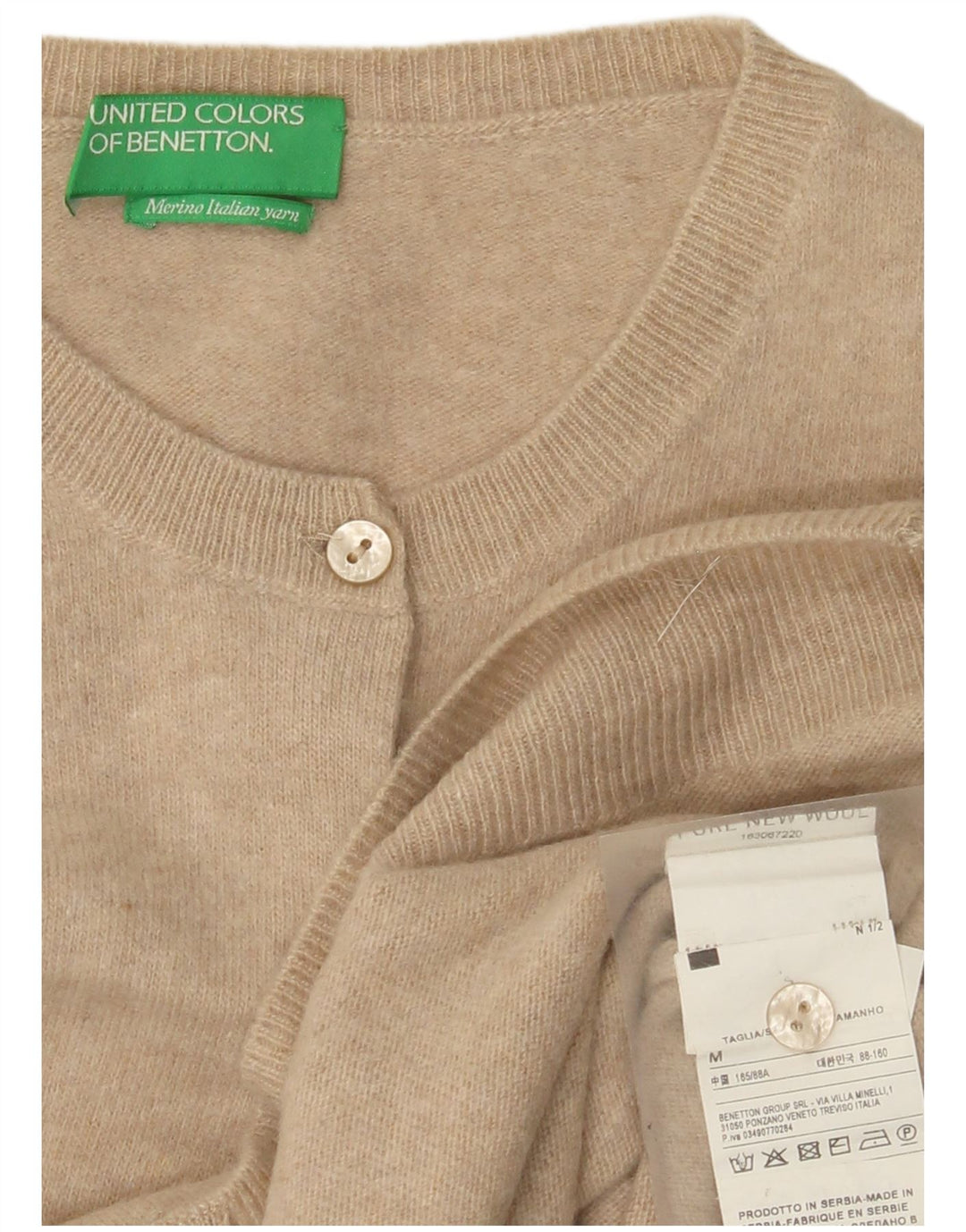 Benetton Damen-Cardigan-Pullover UK 12 Mittelbeige Schurwolle