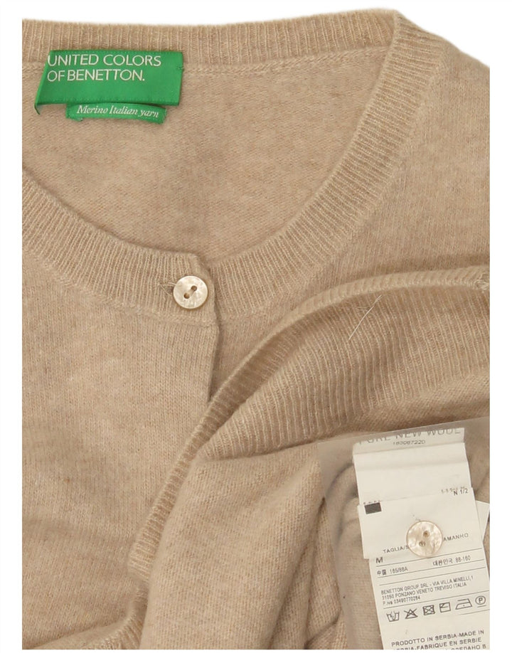 Benetton Damen-Cardigan-Pullover UK 12 Mittelbeige Schurwolle