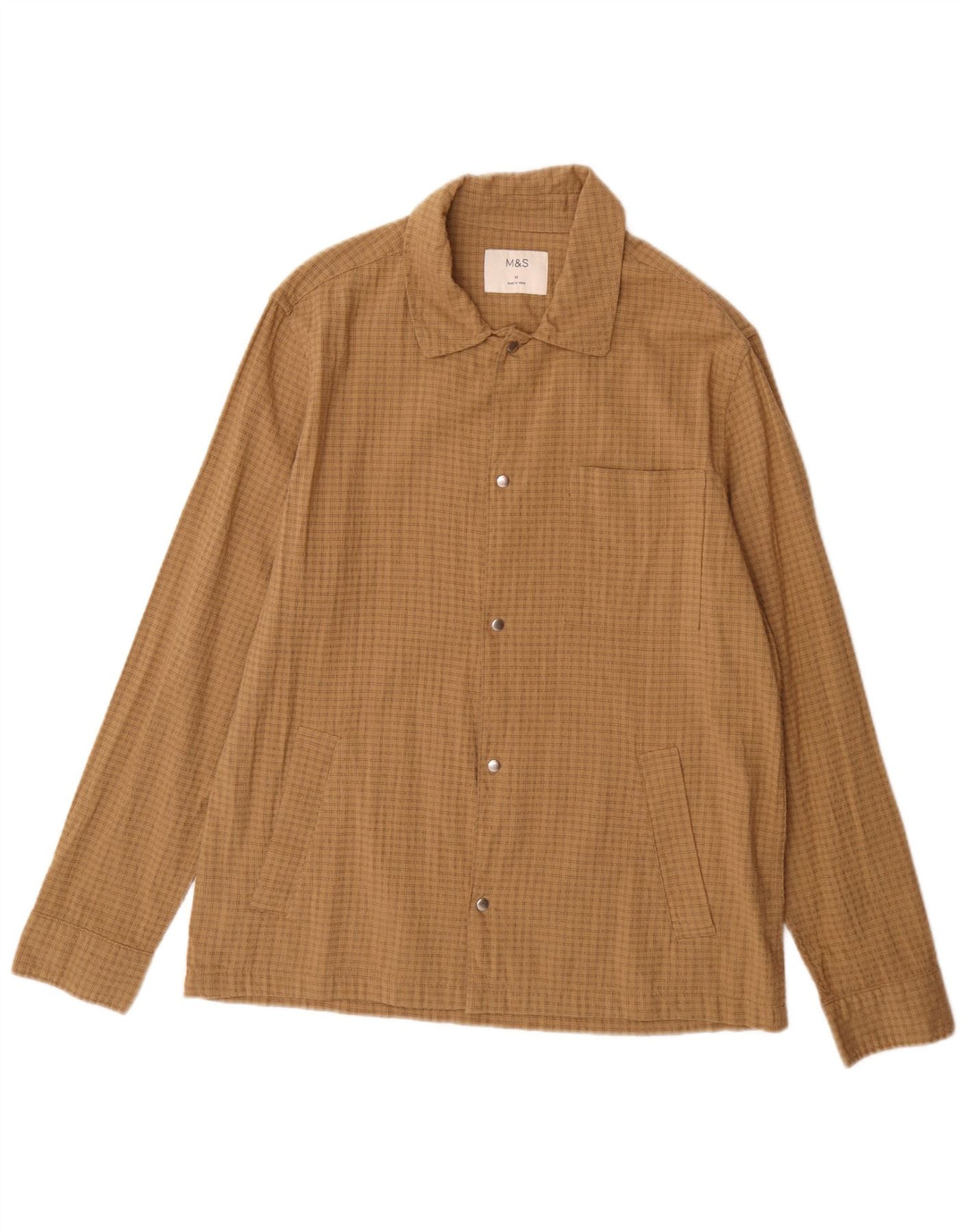 Marks & Spencer Herren-Overshirt-Hemd aus mittelbraun karierter Baumwolle