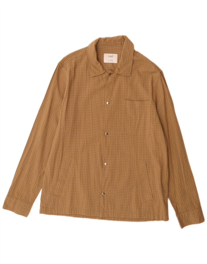 Marks & Spencer Herren-Overshirt-Hemd aus mittelbraun karierter Baumwolle