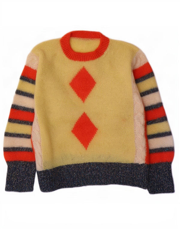 Vintage Damen Rundhalspullover Pullover UK 16 Groß Gelb Argyle/Diamant