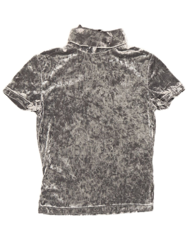Vintage Damen Velours T-Shirt Top UK 12 Mittelgraues Polyester