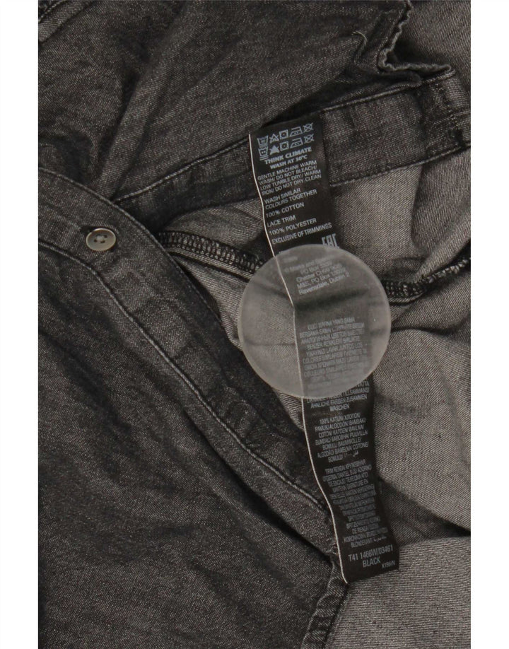 Marks & Spencer Damen Jeanshemd UK 12 Mittelschwarz gestreift aus Baumwolle