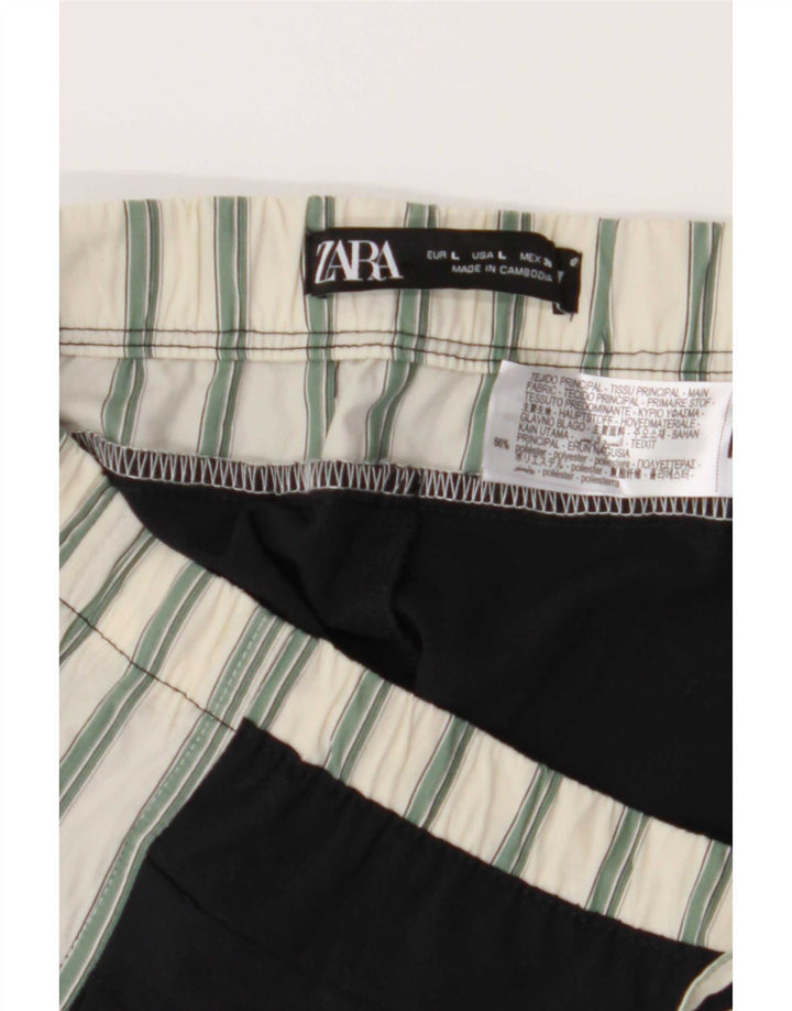 Zara Damen-Hose mit weitem Bein, Größe L, W30, L32, Marineblau, Farbblock-Polyester