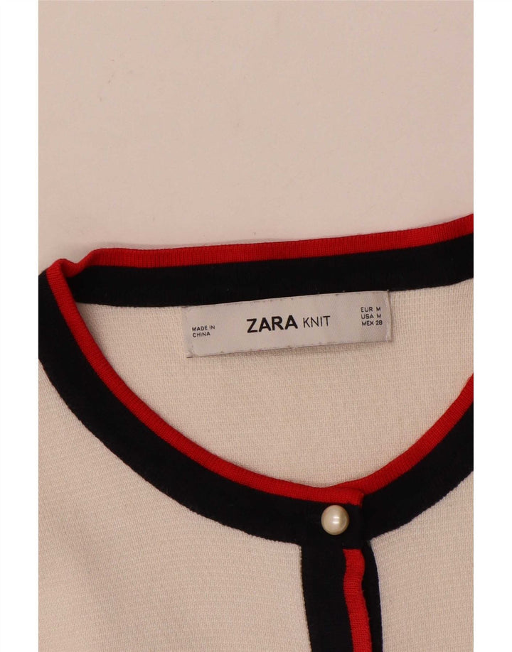 Zara Damen-Cardigan-Pullover UK 12 Mittelweiß Farbblock
