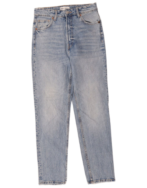 Zara Damen High Waist Tapered Jeans EU 36 XS W26 L28 Blaue Baumwolle